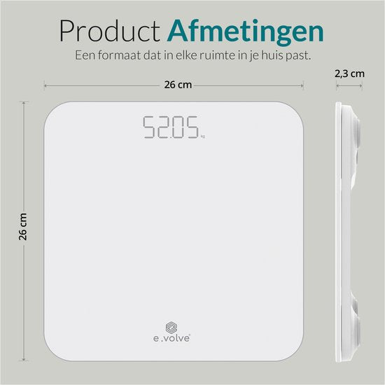 e.volve Weegschaal Personenweegschaal Digitaal - Incl. Batterijen - Digitale Weegschaal