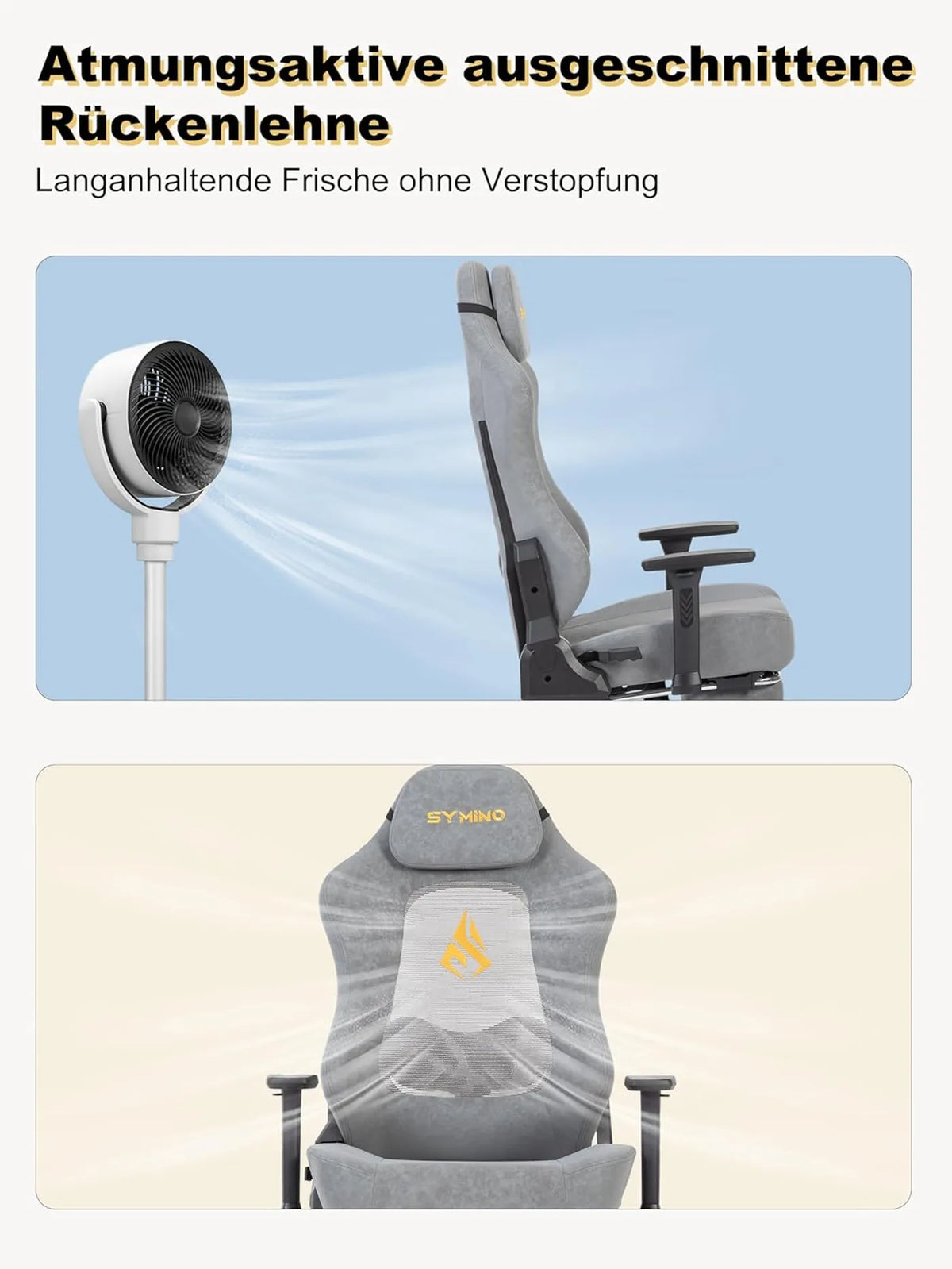 SYMINO Ergonomische Gamingstoel met Ademende Rugleuning – Vintage PU-Leer – Grijs – Metaal en Schuum