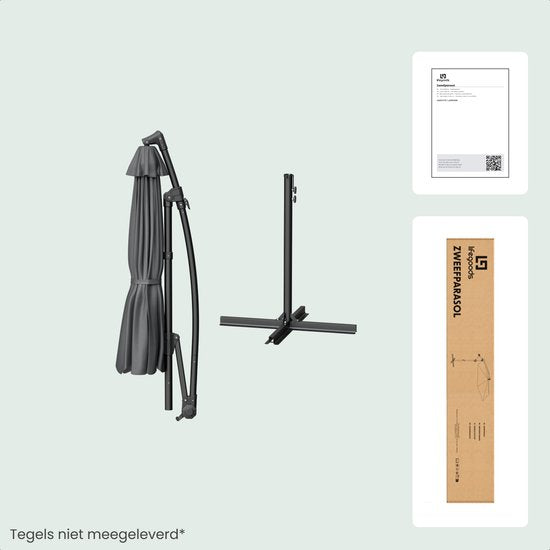 LifeGoods Zweefparasol - Rond Ø300 cm - UPF 50+ en Waterdicht - Donkergrijs