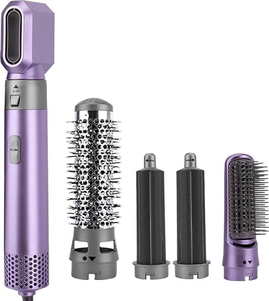 Fuegobird Föhnborstel 5in1 -Föhnen/Krullen/Steil Maken/Styling - Roterend met 2 draairichtingen - 1000w - Paars