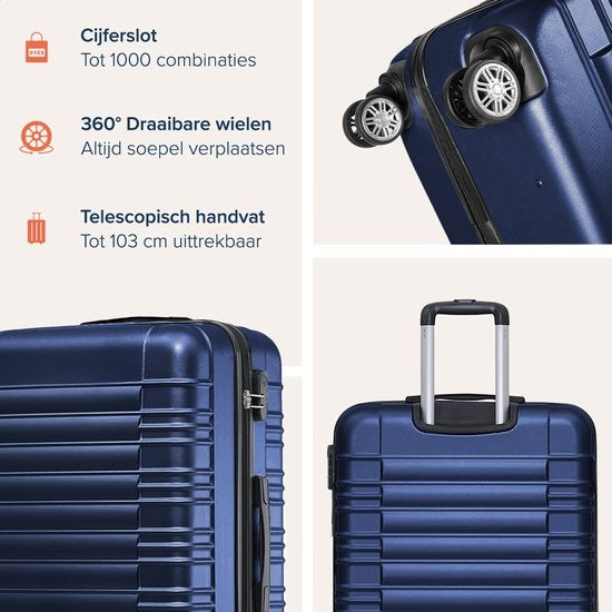 TRVLMORE Koffer - Handbagage - Cijferslot - 54x36x20cm - 38L - Donkerblauw