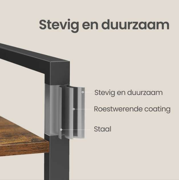 Joyfurnos Boekenkast 6 Niveaus - Industrieel - 30 x 66 x 186 cm - Greige/Zwart