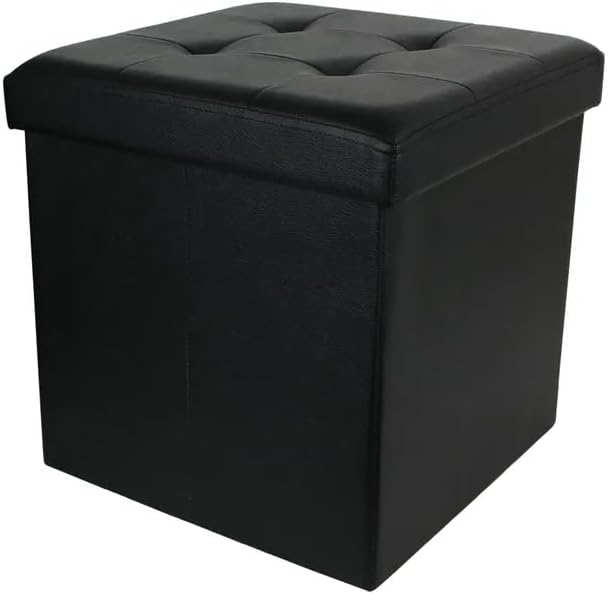 SoBuy Poef met Opbergruimte - 48 x 48 x 48 cm - Zwart