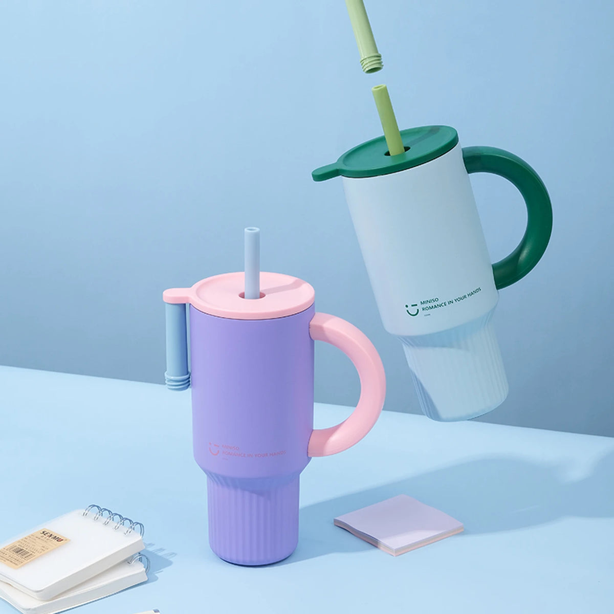 JORDAN&JUDY Subor Geïsoleerde Beker met Rietje - Paars - 920 ml - RVS, Dubbelwandig