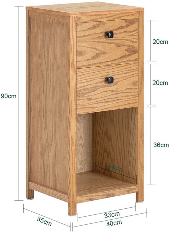 SoBuy Badkamerkast met 2 Lades en Open Vak - Smal en Laag - 40 x 35 x 90 cm