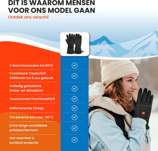 TTD® Verwarmde Handschoenen XL - Verwarmde Wanten Oplaadbaar