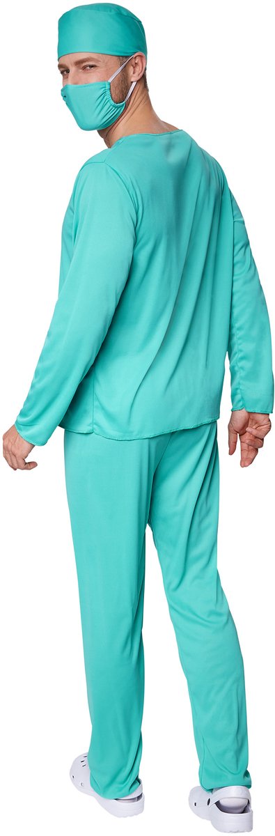 Dressforfun - Herenkostuum Chirurg - Volledig artsenkostuum met broek, bovenstuk, mondmasker & hoofddeksel voor Carnaval, Halloween & Feest - Maat M
