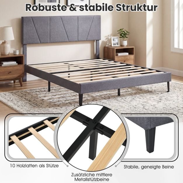 Coast Gestoffeerd Bedframe – 160 x 200 cm – Verstelbaar Hoofdbord – Donkergrijs
