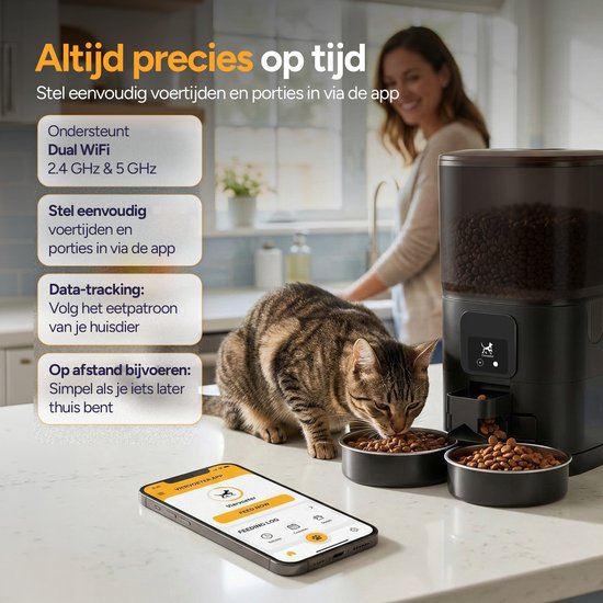 Viervoeter Feed Dual - Automatische Voerbak 7L - Kat en Hond - Voerautomaat met App & Audio - Zwart