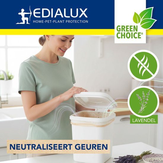 Edialux Bio-Containerfris strooipoeder tegen geur en maden, voor GFT-bak, GFT-container en compostbak, absorbeert vocht, helpt tegen schimmel en rotting, lavendelgeur, 600 ml