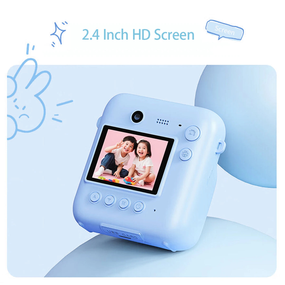 Songdian Kindercamera met Directe Print DC506 - Blauw - 48 MP - Dubbele Camera - LED-flitser - Ook als Webcam