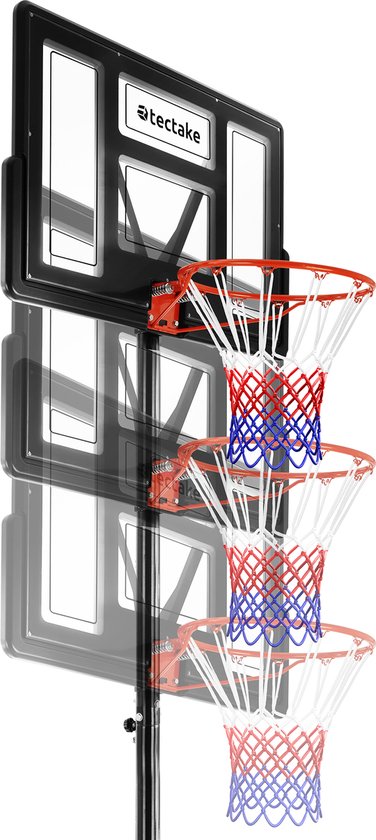 tectake® - Basketbalstandaard 230-305cm basketbalring basketbalsysteem met wielen - incl. bal en pomp