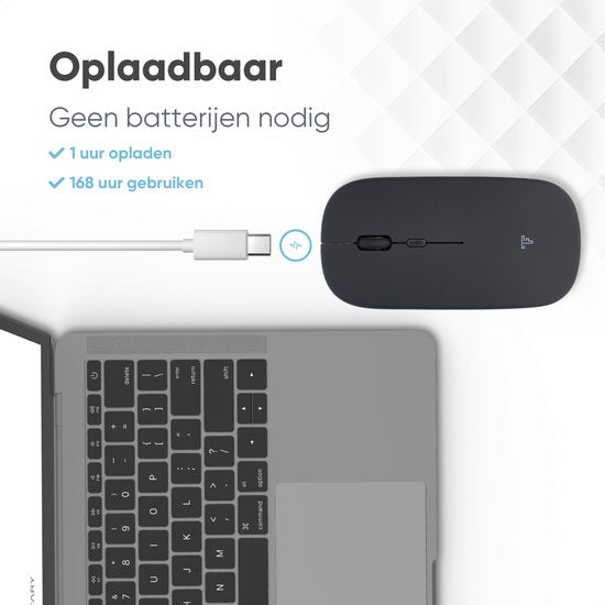 Trendfield Draadloze Muis - Oplaadbare Computermuis - Bluetooth - Ergonomische Muis met Stille Klik - Geschikt voor alle Laptops - Zwart