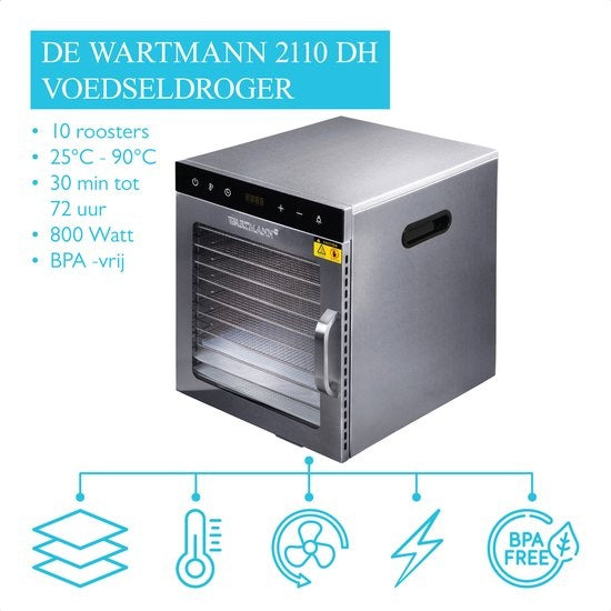 Wartmann 2110 DH voedseldroger, droogoven, dehydrator, RVS, 10-laags.