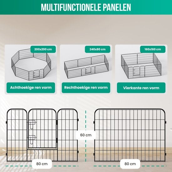 Avalo Puppyren Ø210cm Opvouwbaar - Zwart - 8 panelen 80x60cm