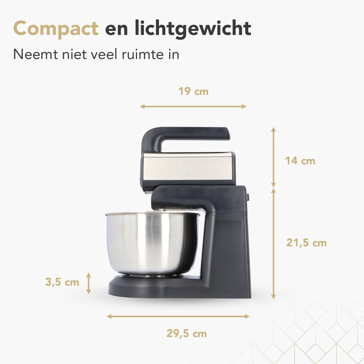 Rochester handmixer met mengkom - Keukenmachine - 5 Snelheden - Mixer Turbo - Incl. Kloppers, Deeghaken - RVS
