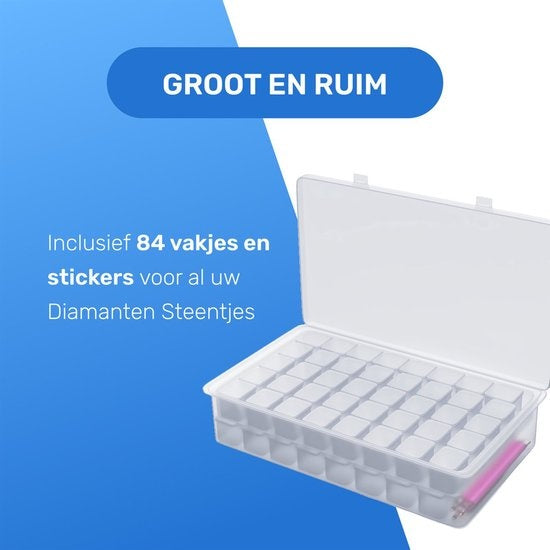 Rubye® Diamond Painting Opbergdoos - Sorteerdoos - Diamond Painting Volwassenen - Pennen - Pincet - Opbergbox 84 Vakjes