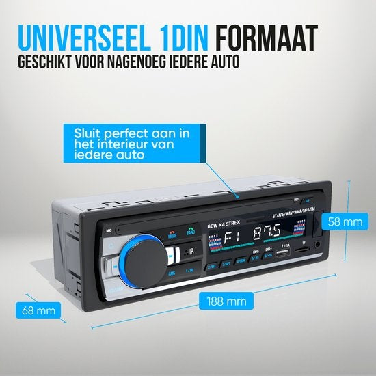 Strex autoradio met Bluetooth voor alle voertuigen USB, AUX en handsfreeset zwart