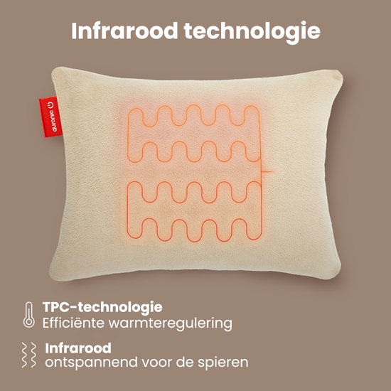 Auronic Warmtekussen - Sherpa Fleece - 45x60 - Draadloos - Oplaadbaar - Elektrisch kussen - Infrarood - Beige
