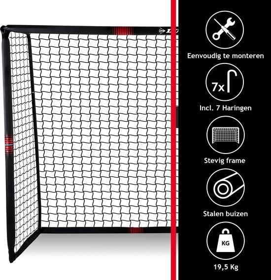 Dunlop Voetbaldoel - Voetbal Goal 300 x 200 x 120 cm - Voetbalgoal Groot - Buitenspeelgoed voor Kinderen en Volwassenen - Snelle Montage - Voetbal Training Doel - Metaal - Zwart/ Rood