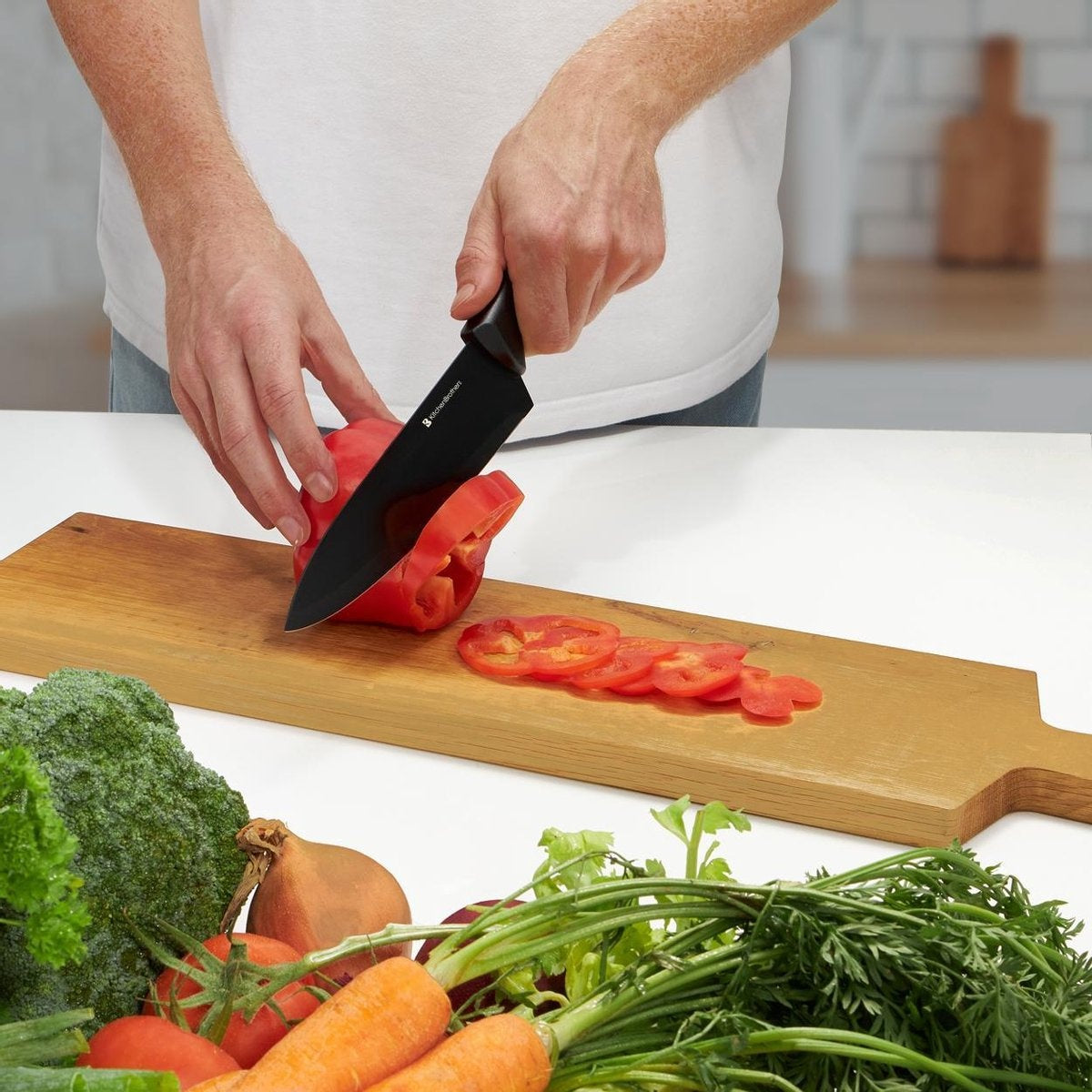 KitchenBrothers Messenset - Messenblok - 7-Delig - met Messenslijper - Zwart