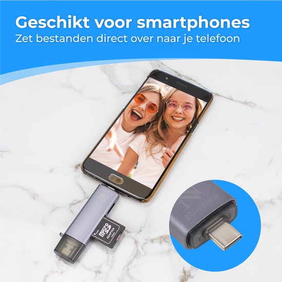 Nuvance - SD Kaart Lezer - USB Stick - SD Kaart Lezer USB C - Card Reader - Micro USB - Geheugenkaartlezer - Micro SD Adapter - SD Kaartlezer - Micro SD Kaart Lezer - USB 3.0 - Geschikt voor alle Smartphones & Computers