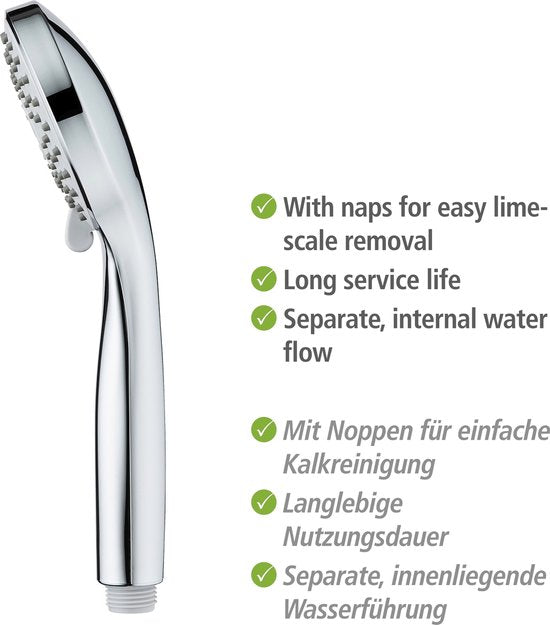 WENKO Handdouche set Basic 9,5cm - 5 straalsoorten - Chroom - Douchekop met slang