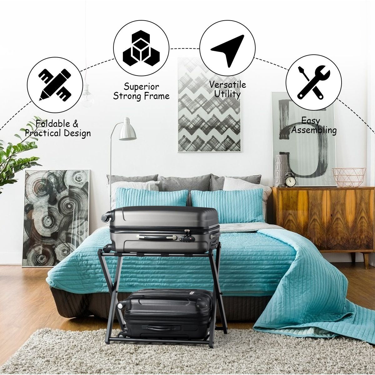 Coast Bagagerek Opvouwbaar Kofferstandaard - Zwart - 68 x 43 x 58 cm