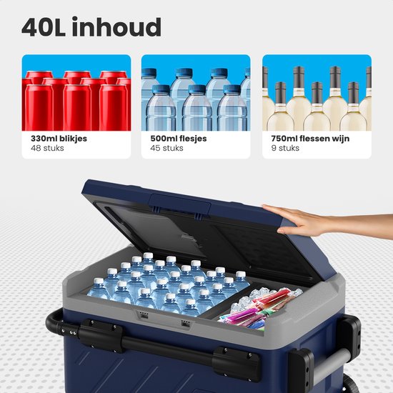 Auronic Compressor Koelbox Elektrisch 12V en 230 volt - Vriezen en Koelen - Coolbox - 40L - Frigobox - Blauw