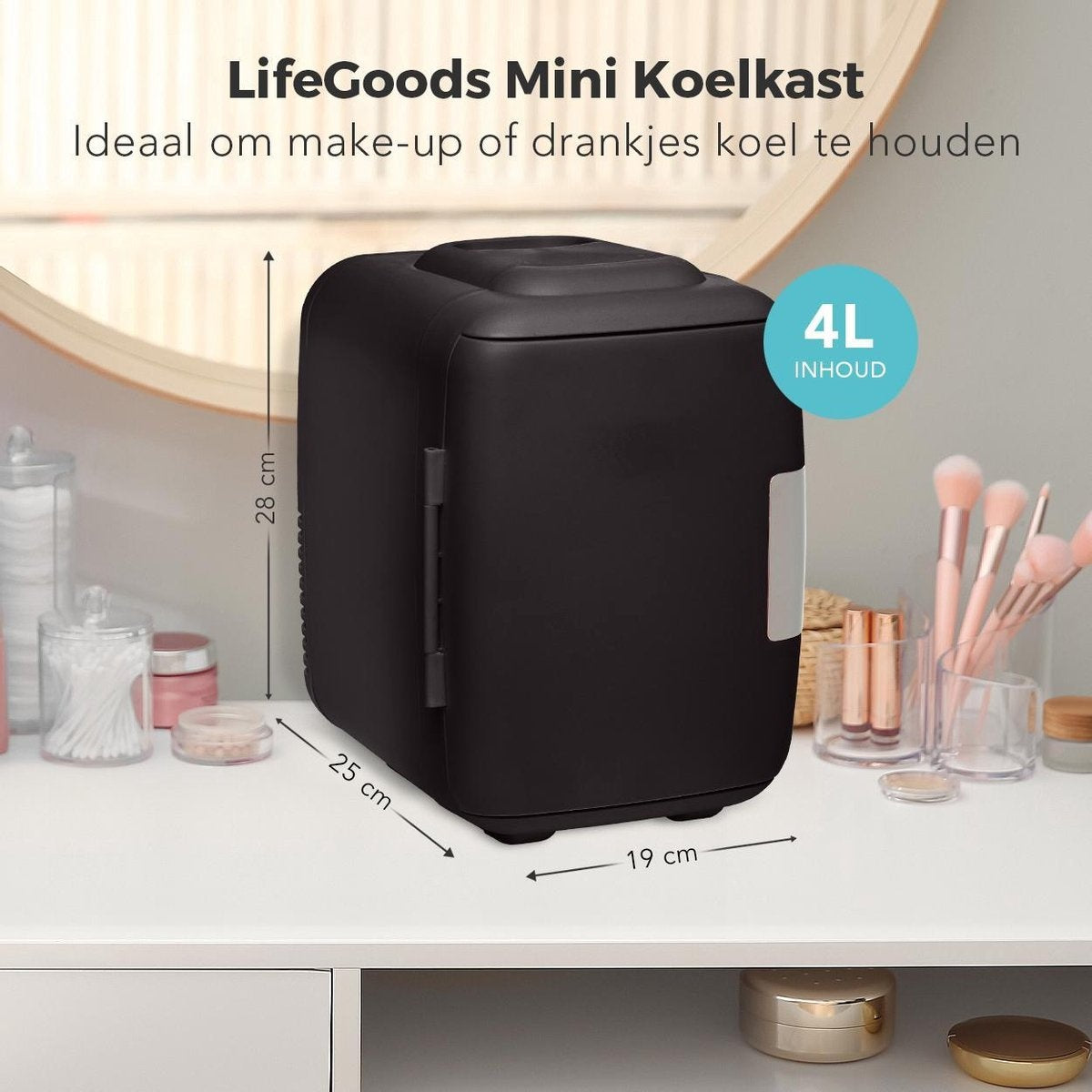 LifeGoods Mini Koelkast - 4L - Skincare - VerwarmenKoelen - Zwart