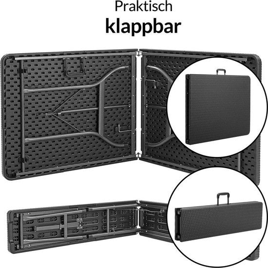 Casaria Picknickset – 2 Banken 1 Tafel Kunststof Metaal - Zwart