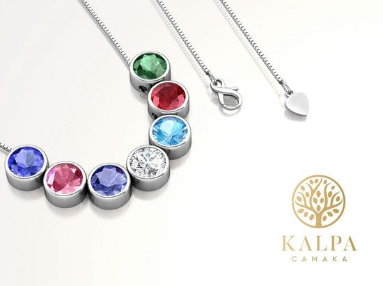 Yolora Dames Ketting met Hanger - 7 Gekleurde Kalpa Camaka Kristallen - Set van 7 - Zilverkleurig - 18K Witgoud Verguld - Mooie Cadeauverpakking - Moederdag Cadeautje