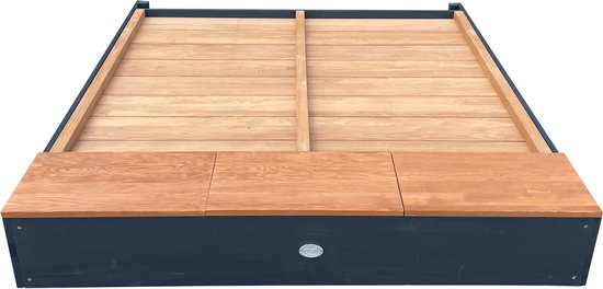 AXI Mandy XL zandbak 130 x 120 cm met opbergruimte en deksel Antraciet/bruin – Met bankje en krijtbord - Inclusief gronddoek - 10 jaar garantie!