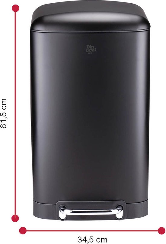 Dirt Devil Pedaalemmer 30 Liter - Afvalemmer Soft Close Mechanisme - Prullenbak met Verwijderbare Binnenbak - voor Keuken en Badkamer - 34,5 x 32,5 x 61,5 - RVS - Zwart