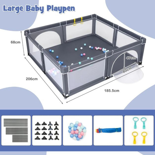 Coast Speelbox Playpen Baby - 206 x 185,5 x 68cm - Donkergrijs