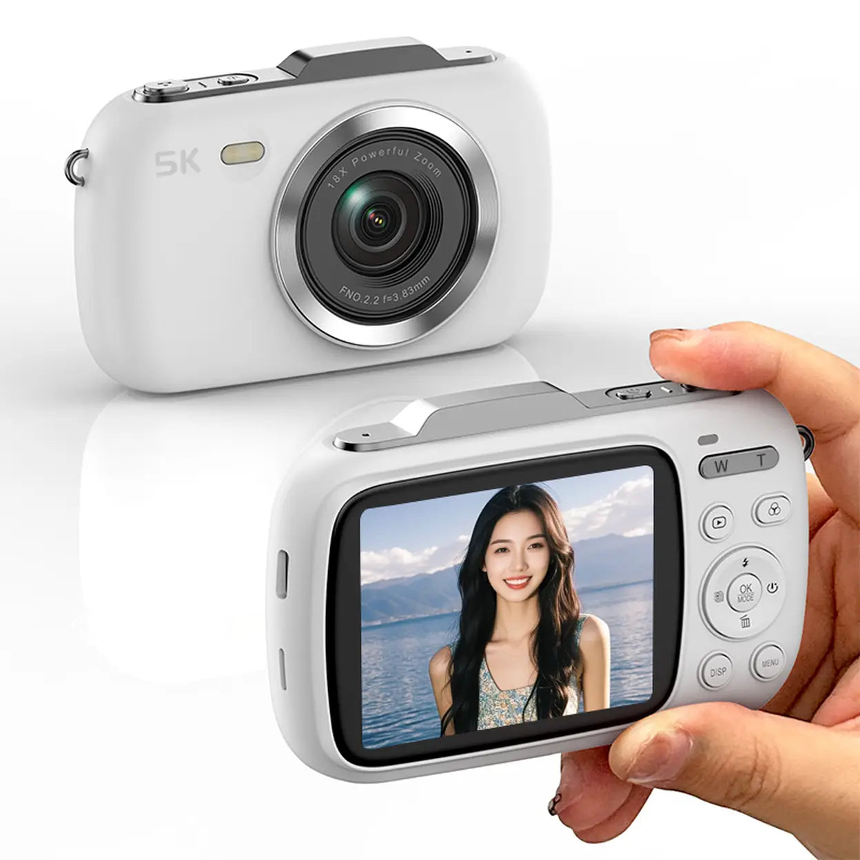 Komery Digitale Vlogcamera G7 - Wit - 5K Video - 80 MP Foto - 18x Zoom - Compact Point-and-Shoot
