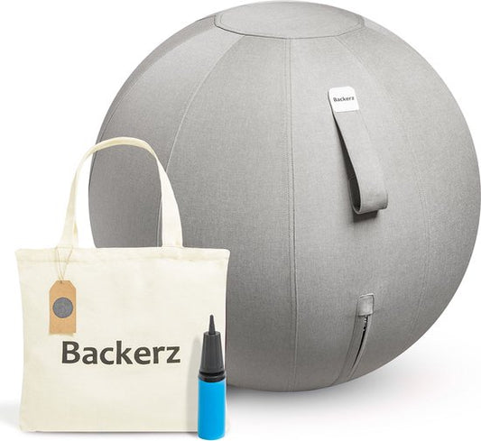 Bckz Zitbal Kantoor en Thuis 55 CM - Luxe Yoga Bal - Zitballen met Hoes - Ergonomische Bureaustoel Bal - Linnen Lichtgrijs