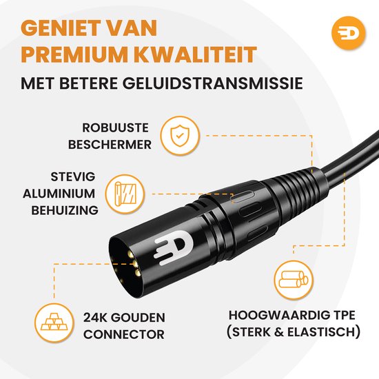 Drivv. Premium XLR Kabel - Microfoon kabel - Mannelijk naar Vrouwelijk 3 pin - 1 Meter