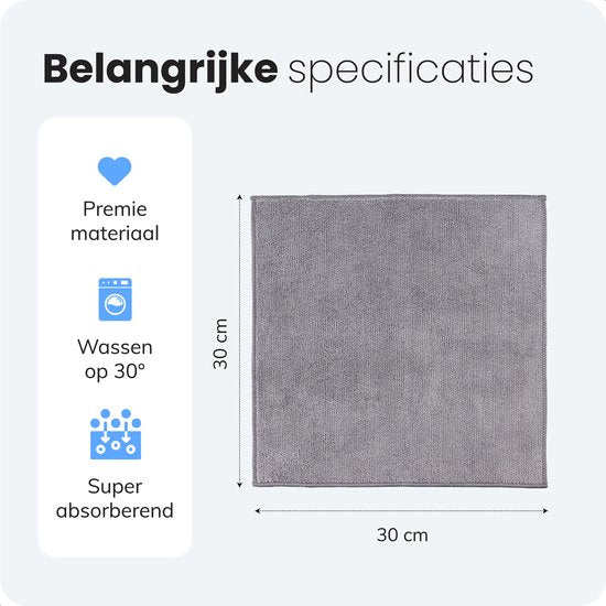 LUFT Microvezel doekjes - 14 stuks - 30x30cm - Geschikt voor raam, schoonmaak, ruiten, auto - Wisser - Reiniger - Schoonmaak doeken - Poets doek - Droogdoek - Vaatdoekjes