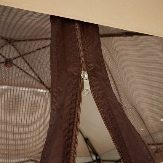 tectake® - Opvouwbaar paviljoen Carabobo 364x364x294cm - bruin - tuinpaviljoen - paviljoentent - paviljoen tent - terras paviljoen