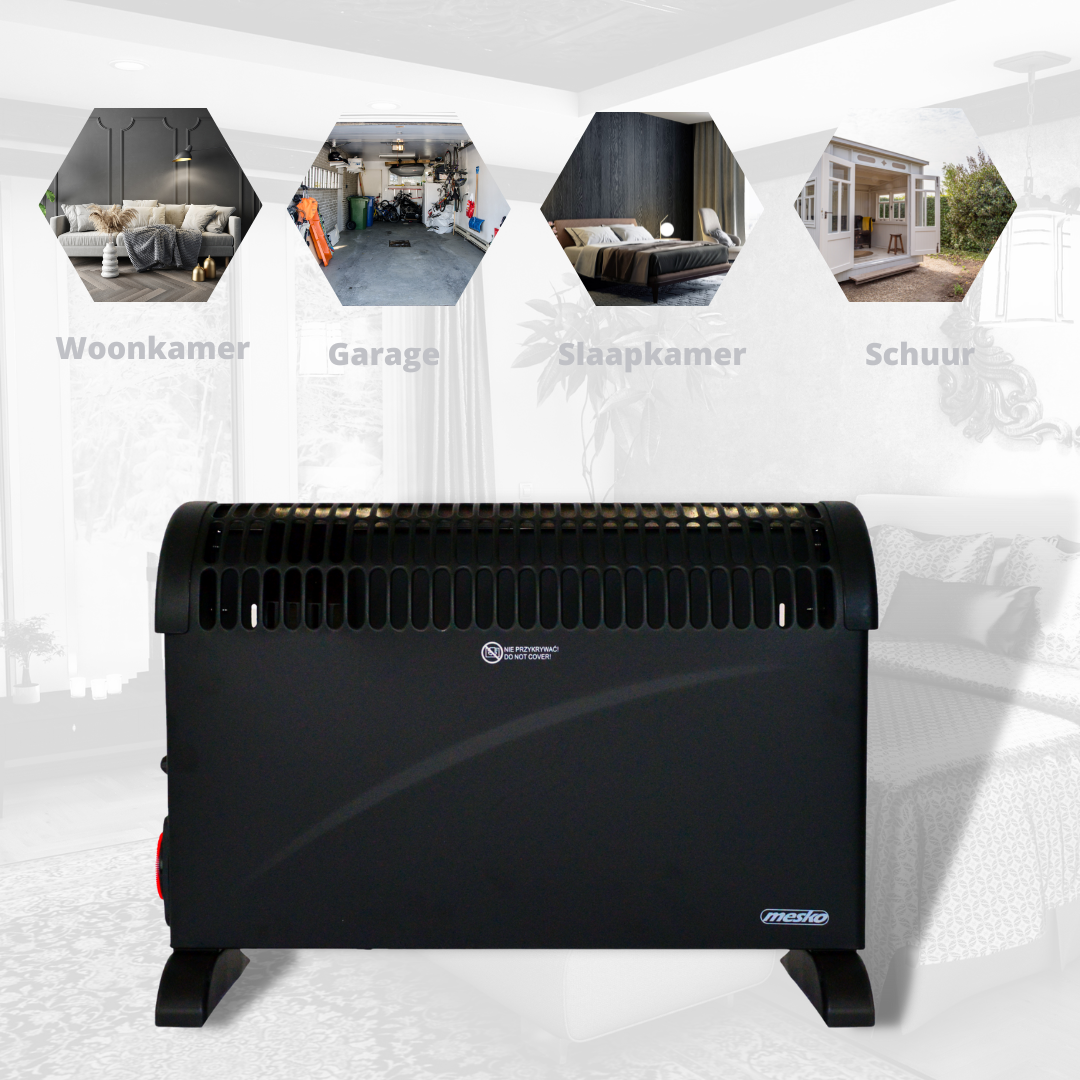 Mesko Elektrische Convector Kachel - Instelbare Thermostaat - 3 Warmtestanden - 2000W - Zwart