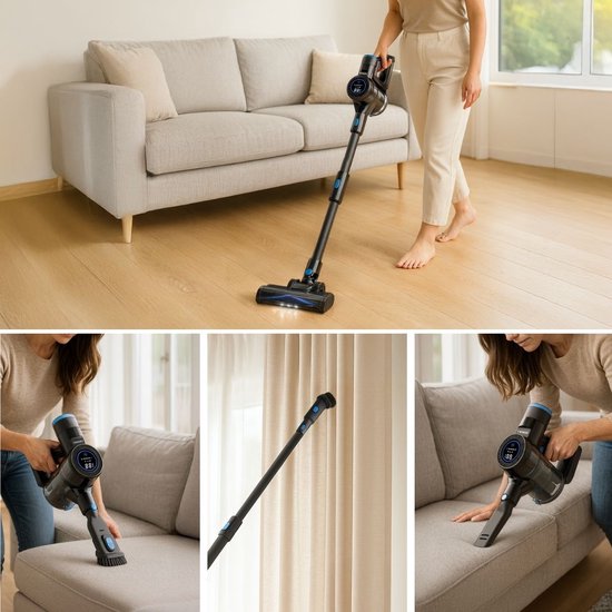Sanovy Turbo Flex X28 Steelstofzuiger Draadloos - Zonder Zak - Op Accu - 350W - 28Kpa - Met Opzetstukken - Draadloze Stofzuiger Zonder Zak