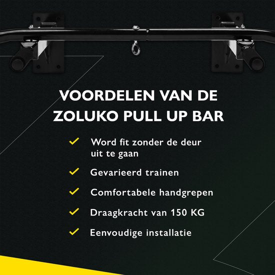 Zoluko Professionele Pull Up Bar Wandmontage - Incl. Weerstandsband Medium en E-book - 150kg Draagkracht - Eenvoudige Bevestiging - Optrekstang Fitness - Pull Up Station voor Thuis Sporten - Chin Up Bar - Zwart