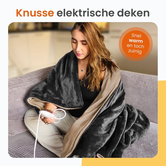 Goliving Elektrische Fleece Plaid - Warmtedeken - Verwarmende Fleecedeken - Elektrische Deken - 3 Warmtestanden - Machinewasbaar - 120 Watt - 2.5 Meter Snoer - Sherpa Flanel - 160 x 120 cm - Donkergrijs
