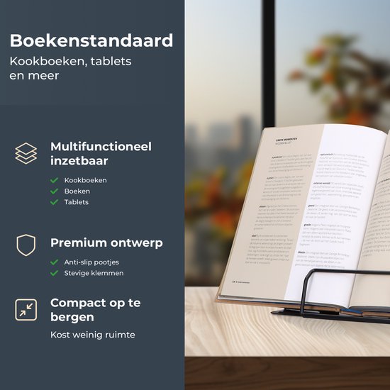 Castagnola Verstelbare Boekensteun - Boekenstandaard met 6 Standen - Boekenhouder Metaal - Anti Slip Tablethouder - Kookboeken en Leesboeken