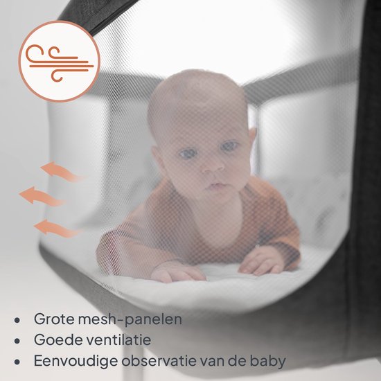 Lionelo Aurora 3in1 Co-sleeper - Babybedje tot 9 kg - Meegroeibed - 4 wielen met rem - Campingbedje – Verstelbare Hoogte – Ademend Gaas – Inclusief Matras & Transporttas – Afneembare Bekleding