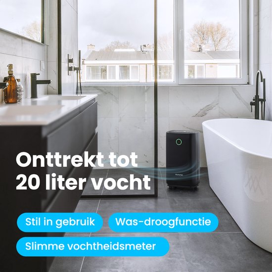 Auronic Luchtontvochtiger - Compact Series - 20L per dag - Was-droog functie - Slaapkamer, Badkamer en Woonkamer - Vochtvreter voor in Huis - Zwart