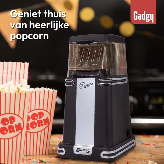 Gadgy Popcorn Machine Retro - Zwart - Hete Lucht Popcorn Maker- 26,5 x 14 CM - Funcooking voor Party & Kids