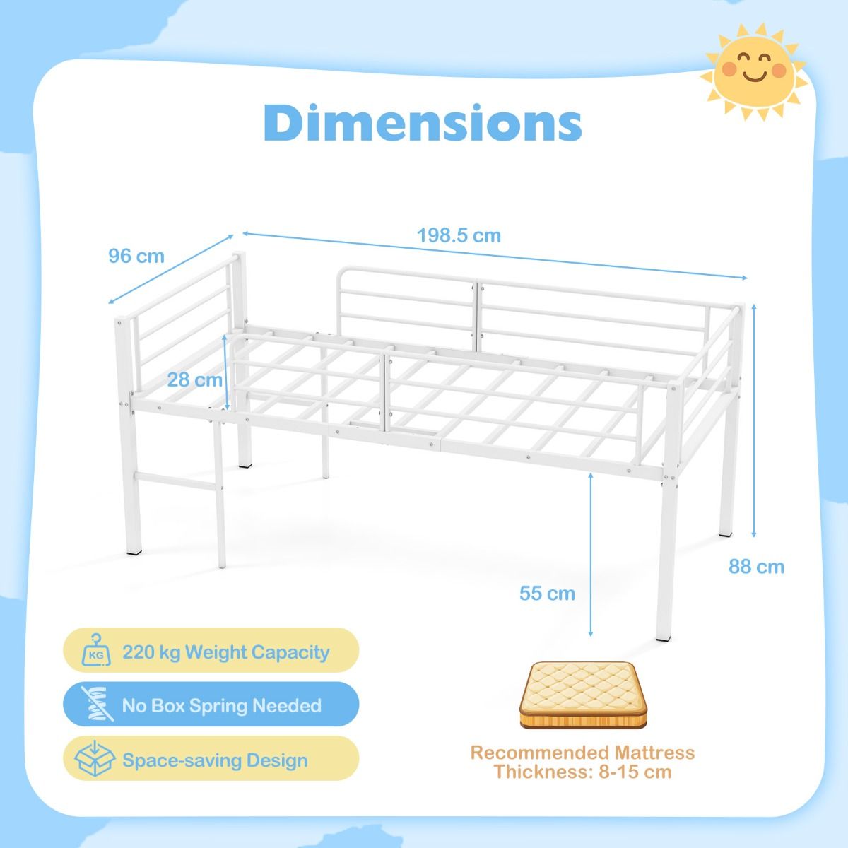 Coast Hoogslaperbed met lattenbodem - ruimtebesparend stapelbed - metalen frame - zwart