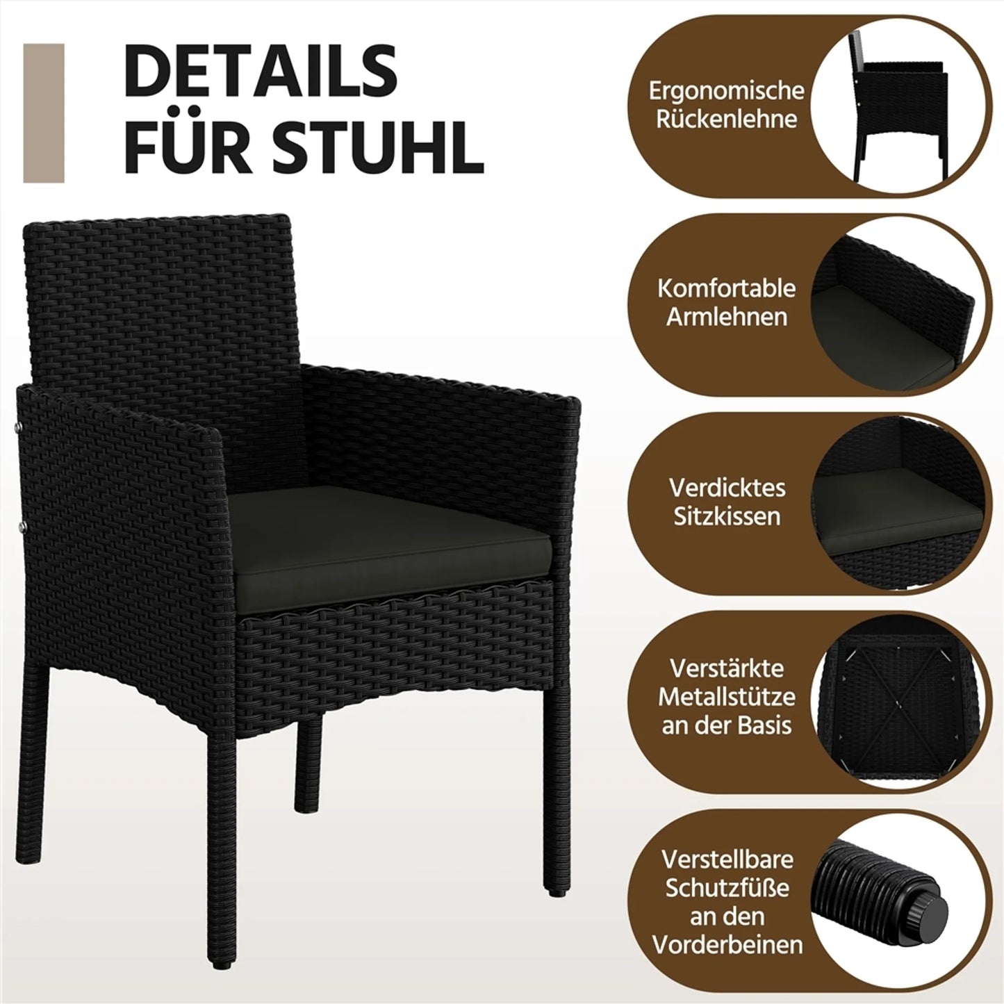 Yaheetech Tuinset Loungeset 4-Delig – 100 x 59,5 x 83,5 cm – Voorzien Van Handgeweven PE-Rattan En Glazen Tafelblad En Wasbare Kussens – Voor Tuin En Balkon – Zwart Polyethyleen En Metaal